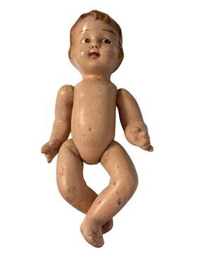 Vintage 10" Composition Baby Doll Jointed Arms & Legs Brown Hair Sleepy Eyes